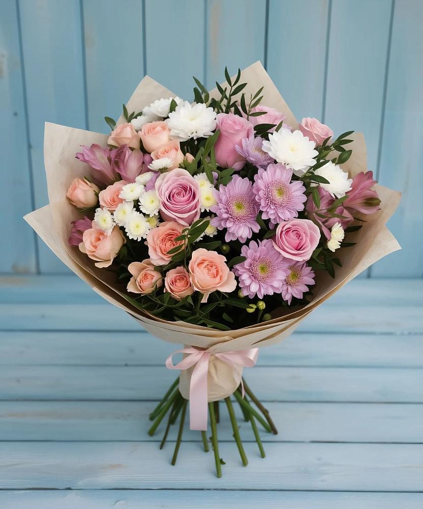 Букет цветов из: Хризантемы, Розы и Альстромерии в Городце