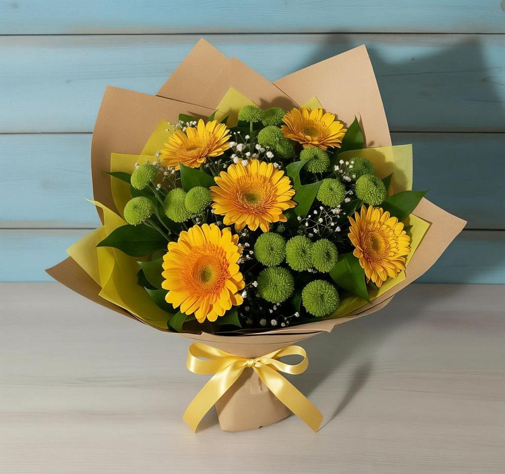 Букет цветов из: Герберы и Хризантемы в Городце