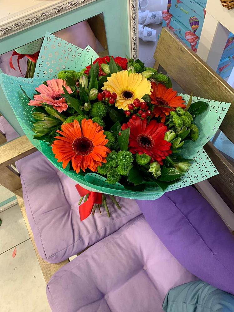 Букет цветов из: Герберы, Хризантемы и Альстромерии в Городце