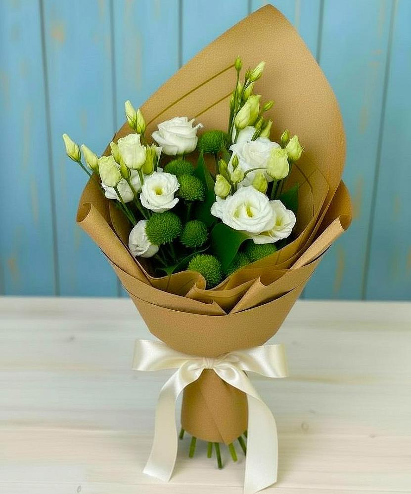 Букет цветов из: Хризантемы и Лизиантусы в Городце