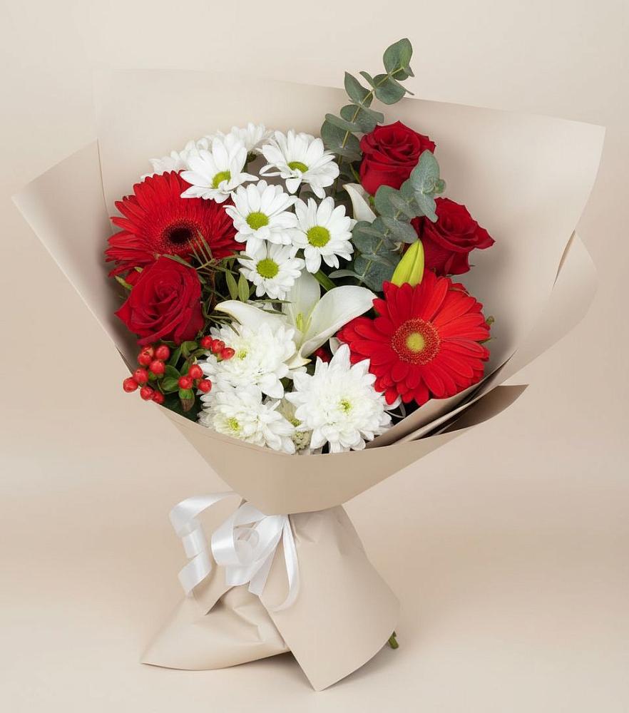 Букет цветов из: Розы, Хризантемы, Герберы и Лилии в Городце