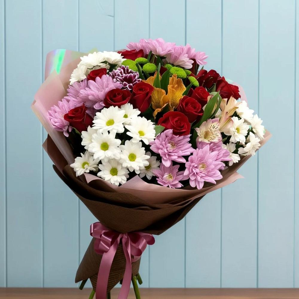 Букет цветов из: Розы, Хризантемы и Альстромерии в Городце