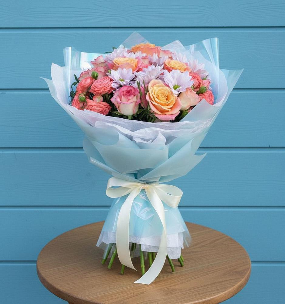 Букет цветов из: Хризантемы и Розы в Городце